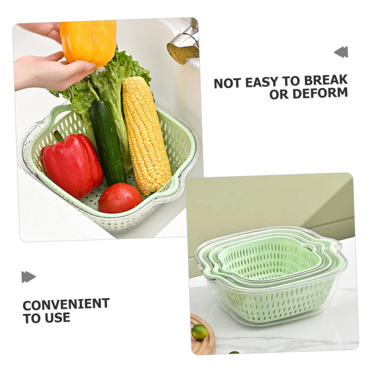Escurridor de Verduras de Doble Capa en Plástico, Cesta para Lavar Frutas y Verduras, Diseño Resistente y Ahorra para Limpieza en Cocina
