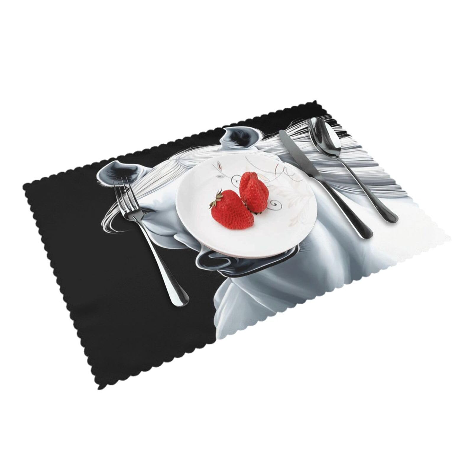 White Horse Portrait Placemats Set of 4 Print Table Mats Place Mats Table Decor for Kitchen Dining 12X18 in