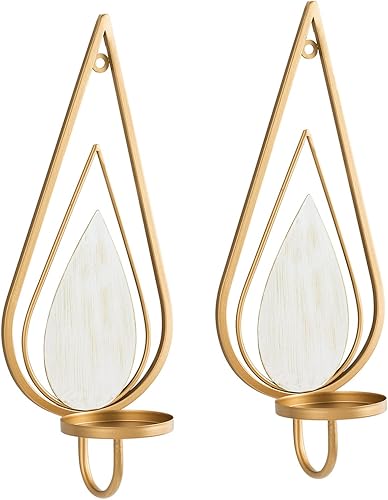 Miniatura 4 de ZOOYOO Juego de 2 candelabros de pared dorados  Candelabros de hierro colgantes de gota de lluvia de metal para decoración del hogar, dormitorio,