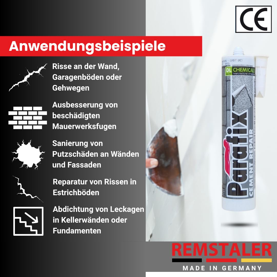 10x Remstaler REPARATURMÖRTEL für Mauerwerksfugen und Ausbruchstellen in Beton | zementgrau | überstreichbar | 310ml (10 Stk.)
