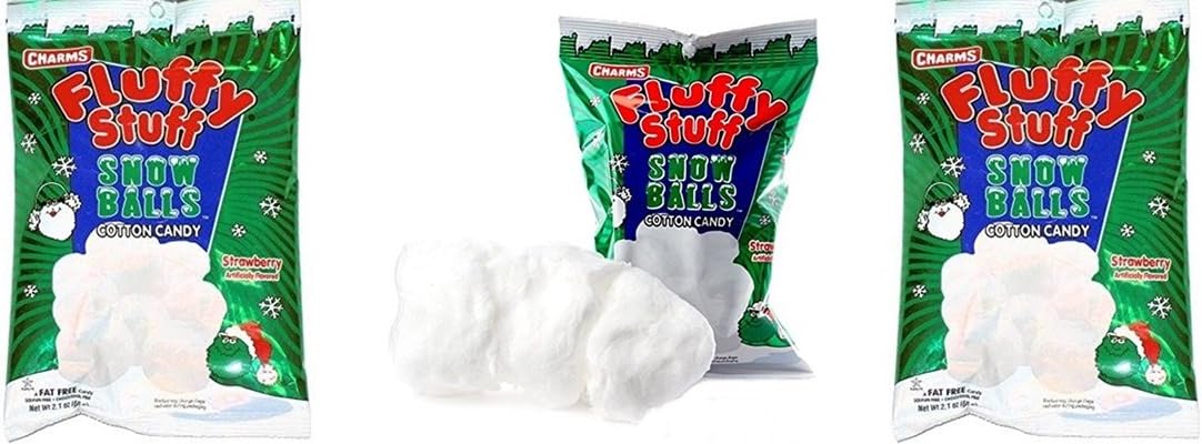 Fluffy Stuff Snow Balls Stawberry Flavored Cotton Candy, 2.1 oz, Pack of 3