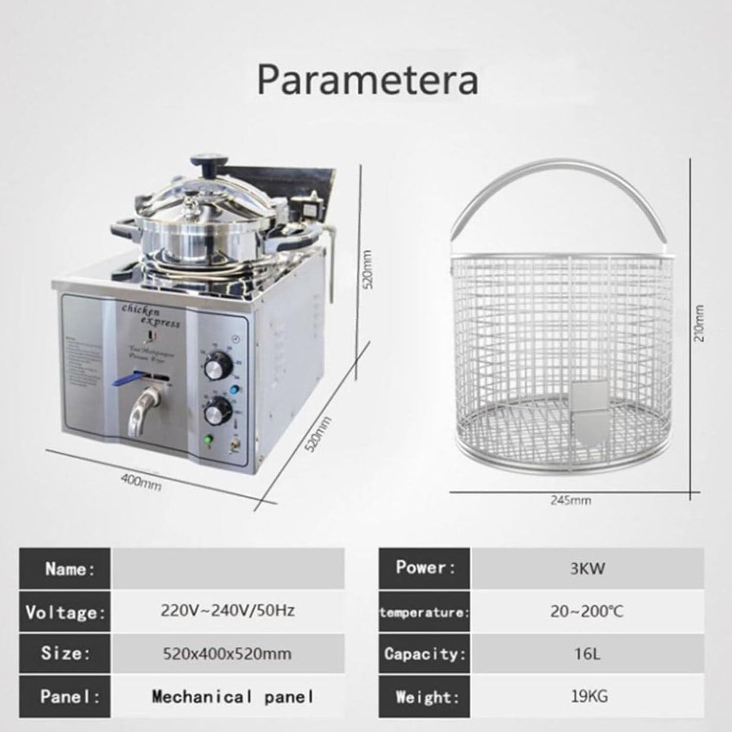High Pressure Chicken Fryer Chicken Pressure Fryer Tabletop Electric Fryer 3000W Tabletop Pressure Cooker with Timer for Restaurant 16L