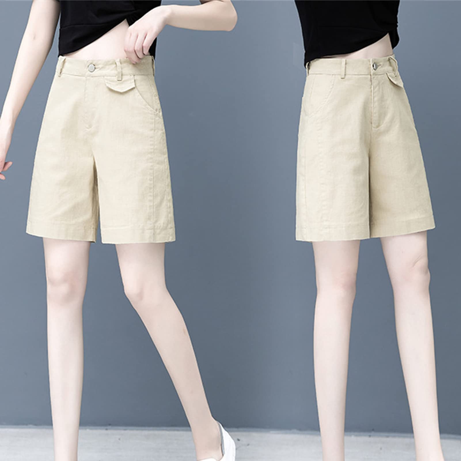 Women's Relaxed Fit Cargo Bermuda Short High Waisted Denim Shorts Hot Denim Shorts with Pockets (28,Apricot)