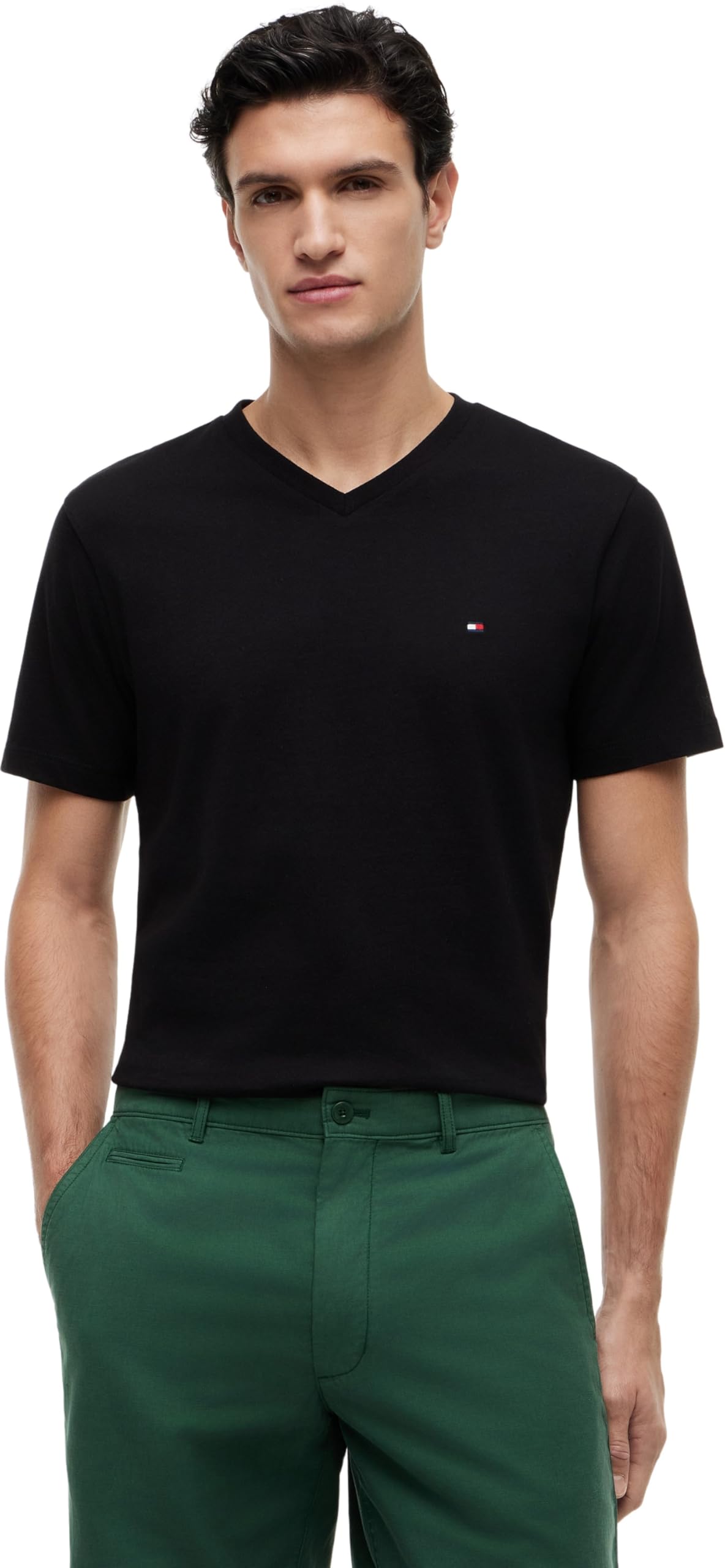 Tommy Hilfiger Uomo T-​Shirt Maniche Corte Essential Tee con Scollo a V, Nero (Black), S