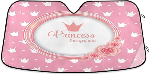Parasol para parabrisas de automóvil, corona de princesa, bloquea los rayos UV, protector de acordeón plegable para automóvil, camión, SUV, 55 x 28