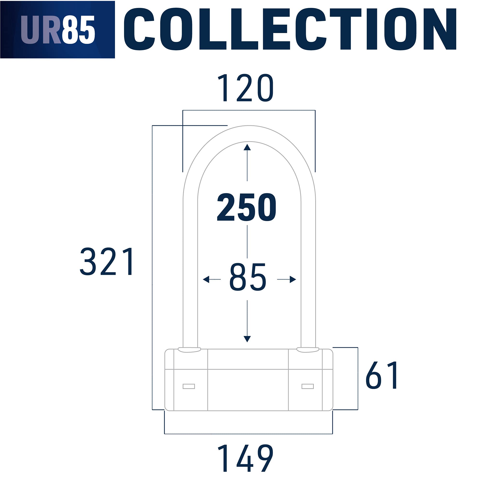 URBAN UR85250Y Lucchetto a U per Alta Sicurezza Omologato SRA, Arco ø18 in Acciaio Cementato, Doppio Blocco Antigraffio, Guscio Visibile e Accattivante, U Lock Antifurto 85x250mm per Moto e Scooter