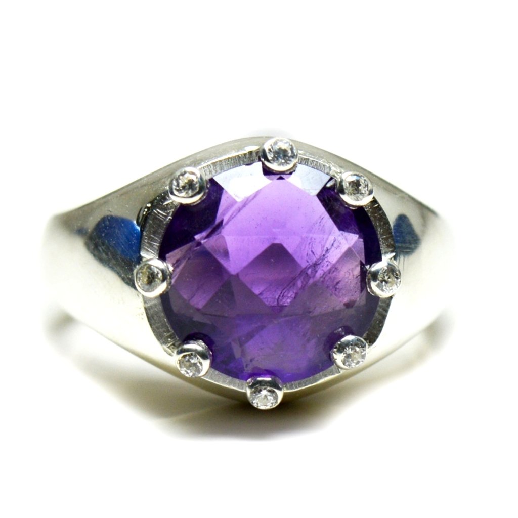 Argent 925 ronde améthyste bague homme violette pierre fine