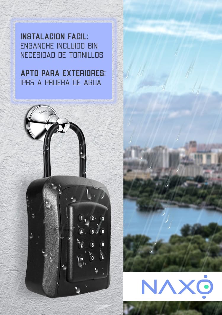 NAXO XOB EU Caja de Seguridad para Llaves, Cerradura Inteligente, Armario, Pared, Negro, Caja Fuerte Llavero, Porta Llaves, Exterior Digital Bluetooth Codigo Pin WiFi Requiere Pasarela Puente WiFi
