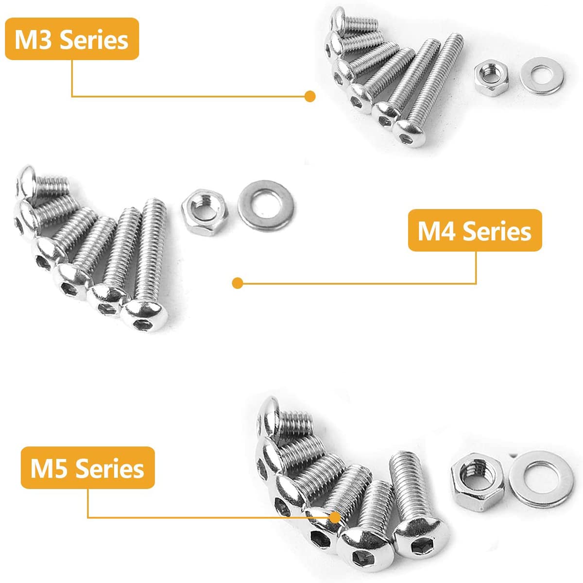 Metric Bolt Assortment M2.5 M3 M4 M5 M6 M8 Socket Head Cap Screws Bolts, 304 Stainless Steel Hex Socket Cap Machine Screws, Full Thread, Allen Socket Drive, 196Pcs - View #6