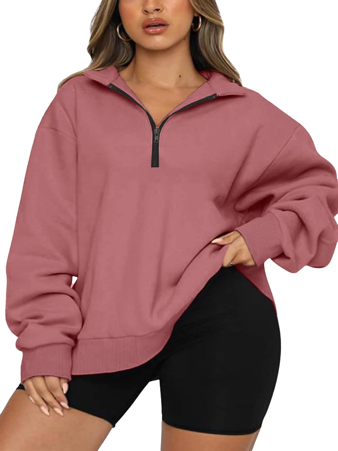 Chulianyouhuo Womens Plus Size Half Zip Pullover Long Sleeve Oversized Sweatshirt Drop Shoulder Hoodie Teen Girls Y2K Clothes