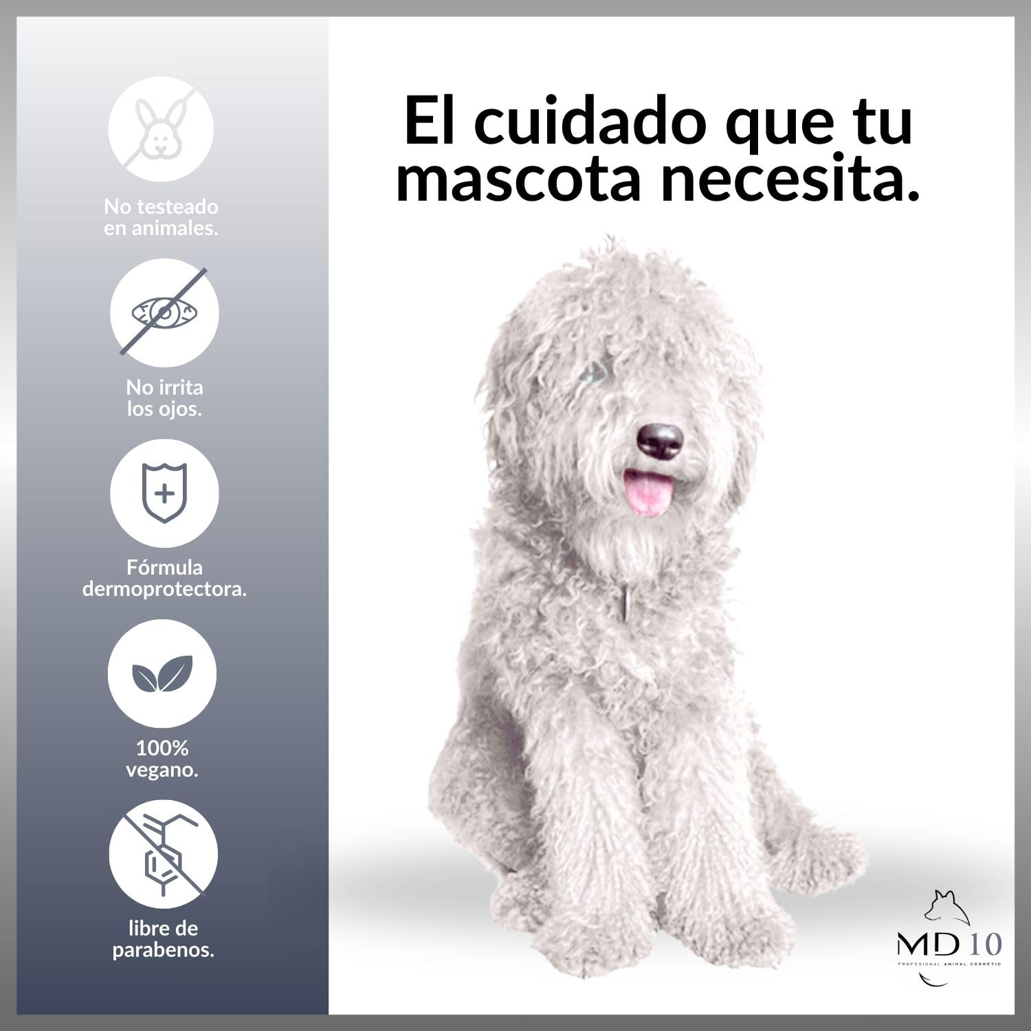 Pack Productos para Perros de Agua Pelo Blanco - Champú para Perros 750 ml, Acondicionador para Perros 300 ml, 2 Botellas Mezcladoras - Vegano y Biodegradable - Fabricado en España - MD-10 COLLECTION