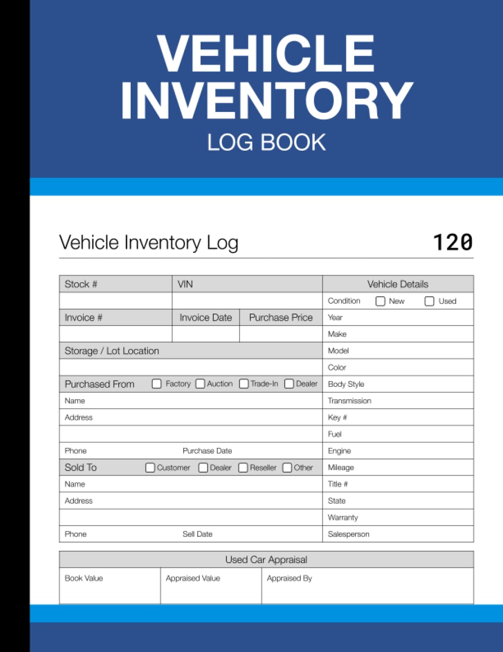 Mua Sách Vehicle Inventory Log Book Auto Sales Record Sheets for Car