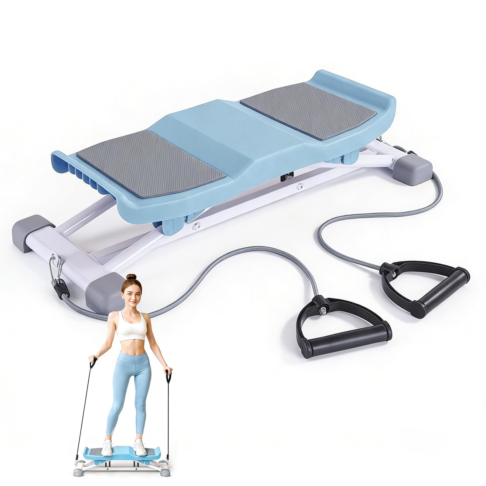 Rock Stepper Exercise Machine with Resistance Bands, Side Stepper Machine for Home Workout, Ski Simulator Wobble Board for Core Arms Legs Glutes, Silent & Anti-Slip for Home Office Balcony, Blue