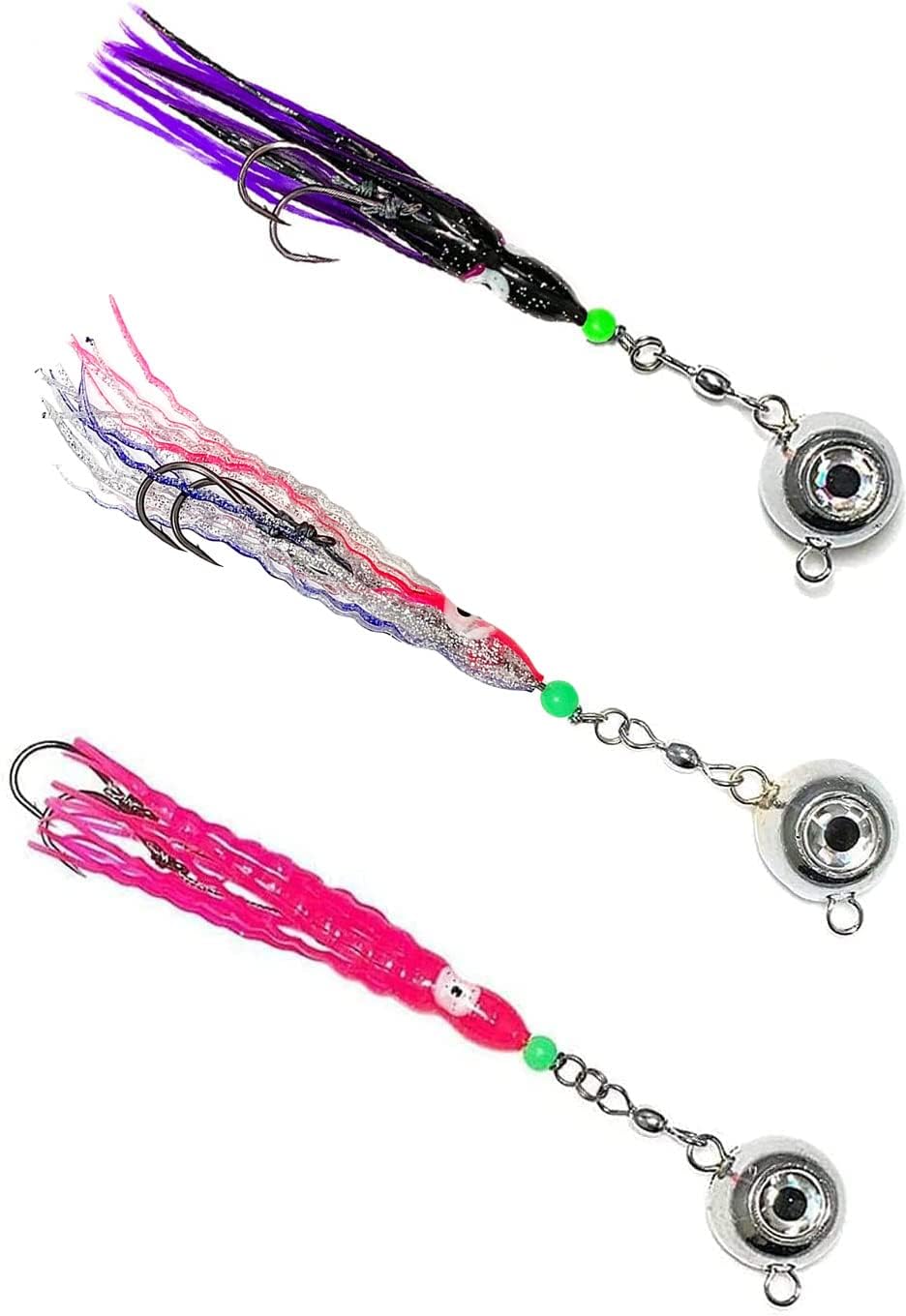 Fluke Ball Jigs with Hoochie Stinger Rigs 5oz, for Saltwater & Freshwater Fishing, Ideal for Fluke, Striper, Bass & Inshore Game Fish