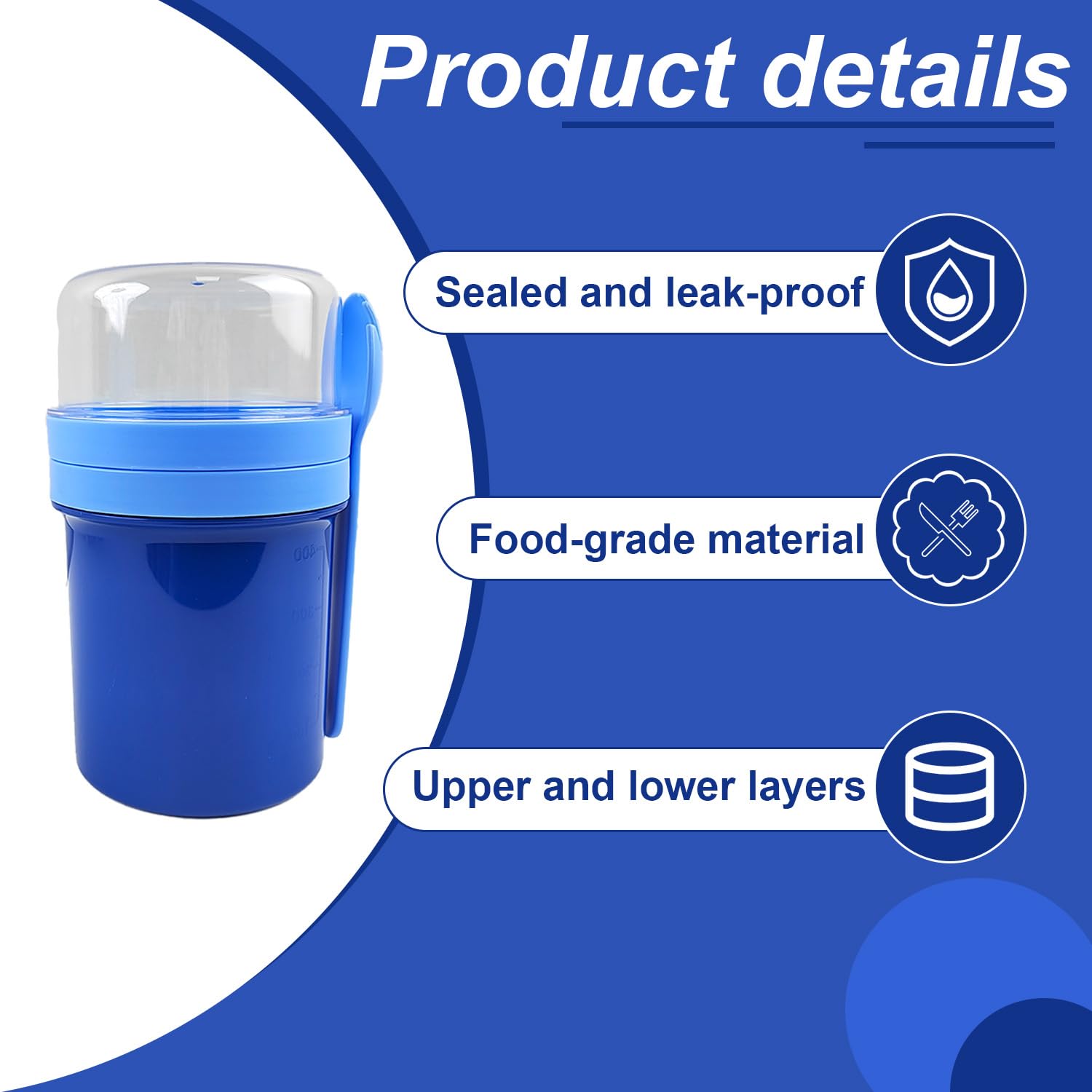 2 Stück Müslibecher to Go, Joghurtbecher to Go Mit Löffel, 450ml+350ml Blau und 550ml+350ml Grün, Müsli Becher to Go für Müsli & Joghurt, Auslaufsicher Müsli Cup Becher (Blau)