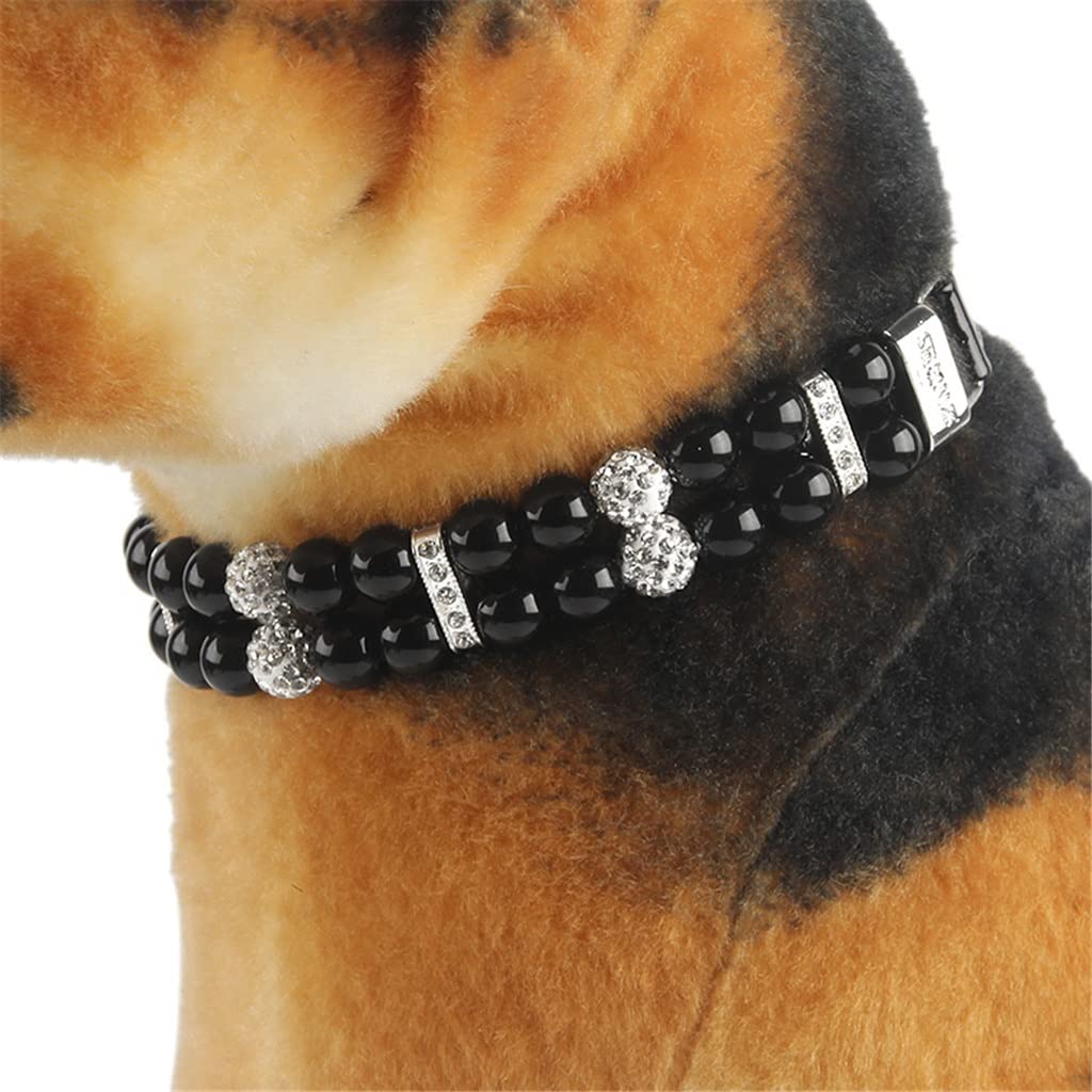 Collar de perlas para perros cuero PU perro Perlas artificiales Collares para mascotas diamantes imitación para pequeños