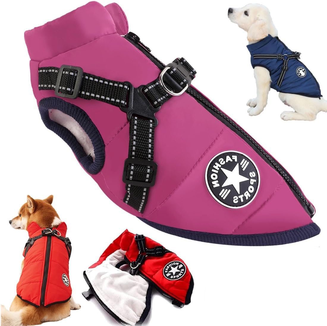 New Furry King Dog Winter Coat, Furryking Winter Jacket for Dogs, Waterproof Windproof Dog Snow Jacket with Harness and Zipper, for Small Medium Large Dogs(Size:Large,Color:purple)