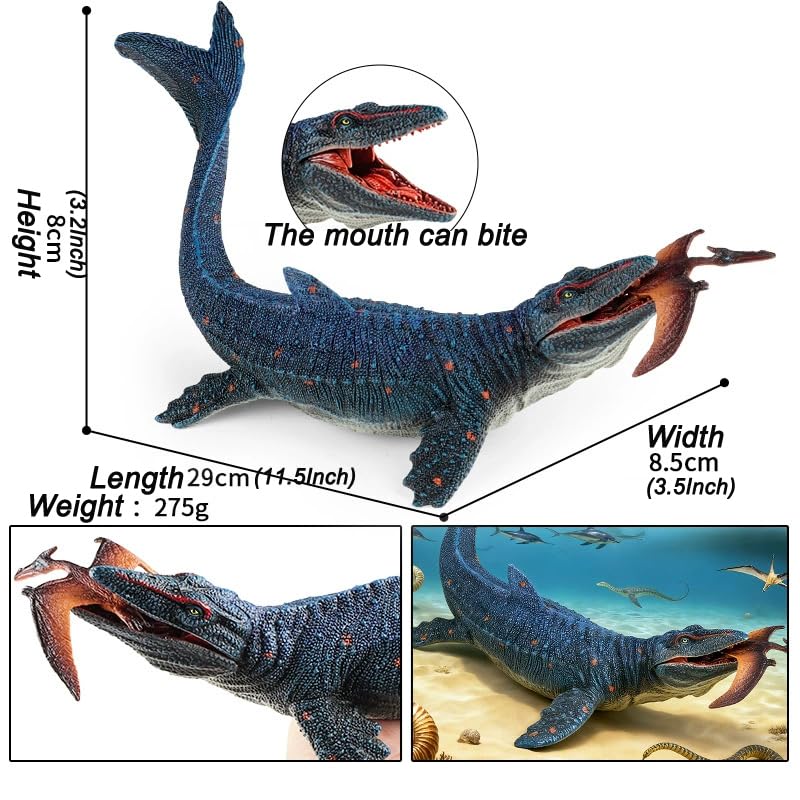 Image of SmilerSmile 14.5 inch Mosasaurus Figurine Plastic Sea Creature Toy for Toddlers | Solid PVC Action Figure, Simulation Sea Animals, Educational Ocean Animal Model, Non-toxic Safe Bath Toy for Kids