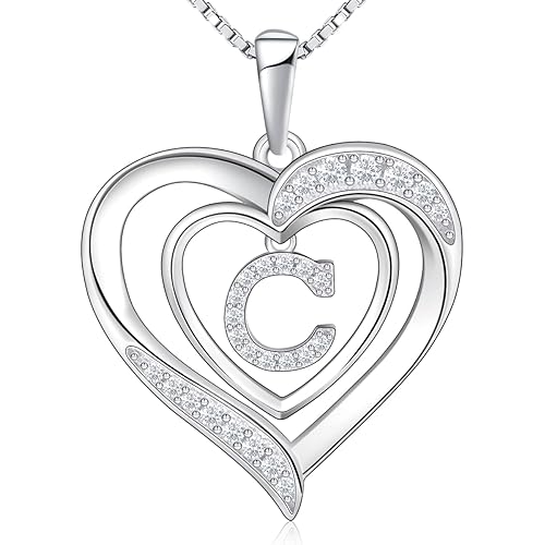 RIVIKO Heart Initial Necklace for Women, 925 Sterling Silver Letter Pendant,Personalized Charm Alphabet Jewelry Valentines Mother's Day Anniversary Christmas Birthday Gifts for Women Her Mom Wife