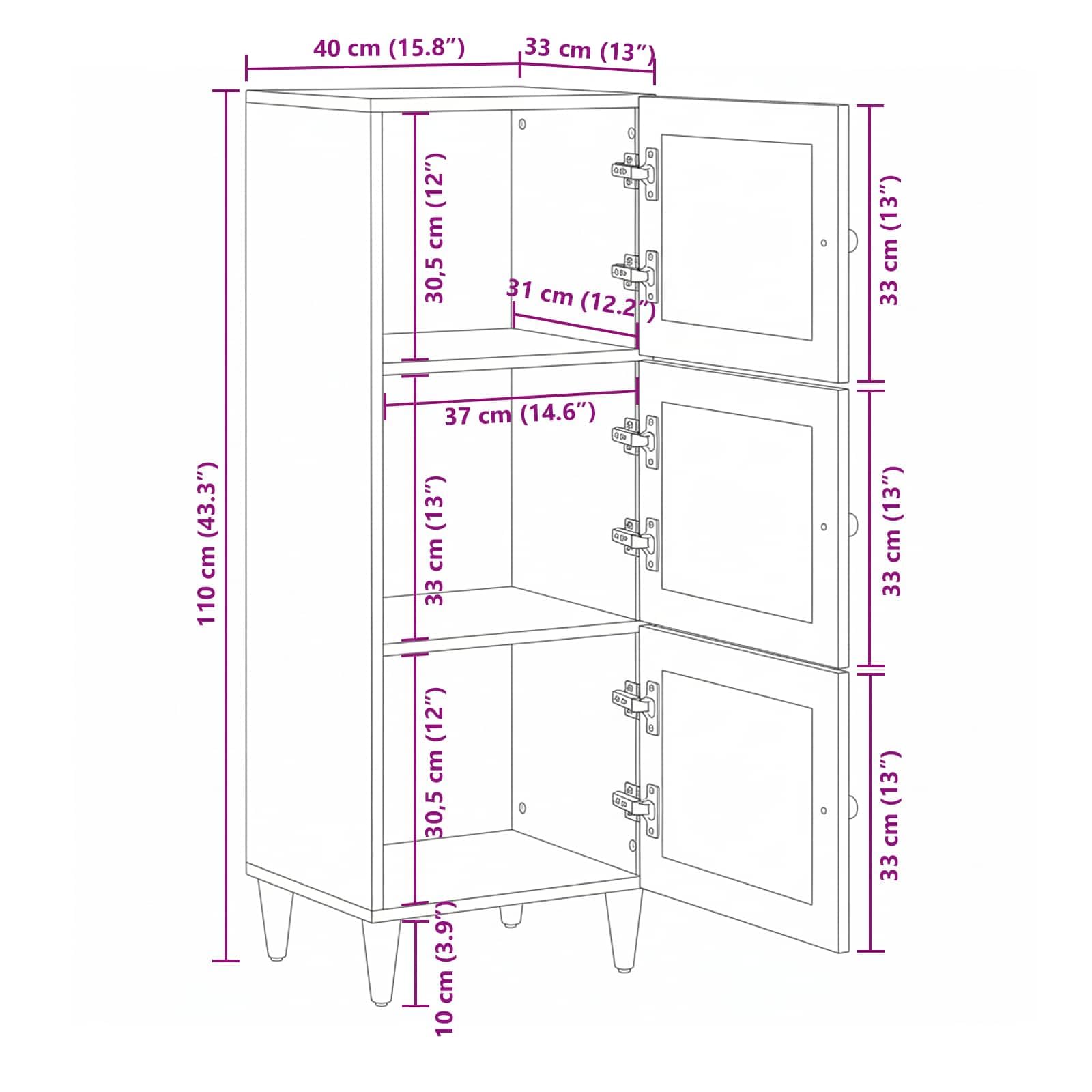 vidaXL Haut Armoire Noyer 40 x 33 x 110 cm Bois de Mangue Massif, Buffet Moderne élégant, Rangement Pratique pour Une Salle à Manger stylée, Un Espace Bien organisé