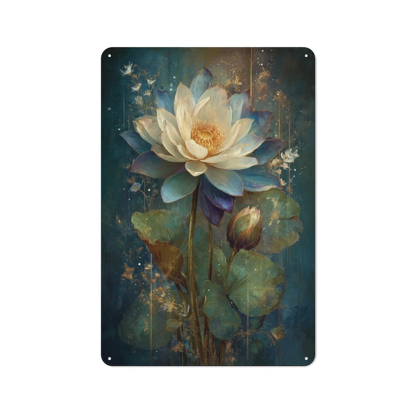 Modern Vintage Ethereal Lotus Bloom Metal Desk Wall Sign 30x20cm, Office Wall Decor for Office, Study, Studio Or Hallway