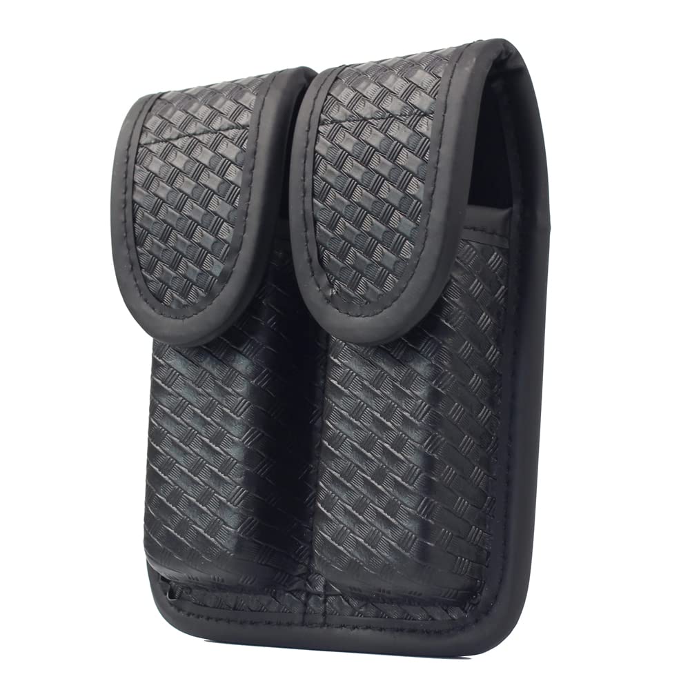 X2TKTACT Double Magazine Pouch, Molded Double Mag Pouch Holder, Hidden Snap Double Magazine Holster (Basketweave Black)