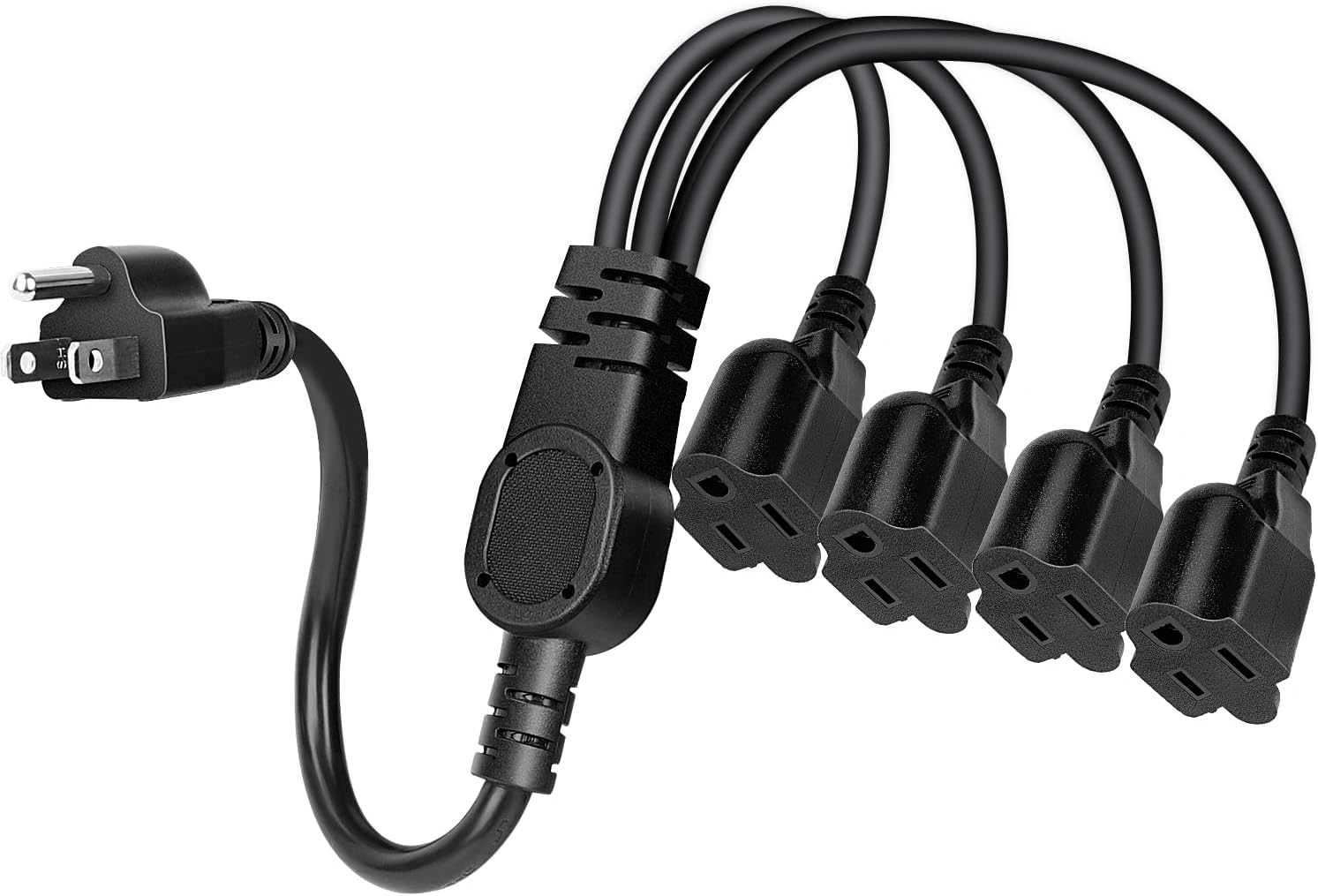 1 to 4 Power Extension Cord Y Splitter, 3-Prong Heavy Duty Indoor Outdoor Cable Outlet Protector, NEMA 5-15P to NEMA 5-15R, Y-Type 3 Outlet Extension Cord for Home, Room, Office (20 Inch)