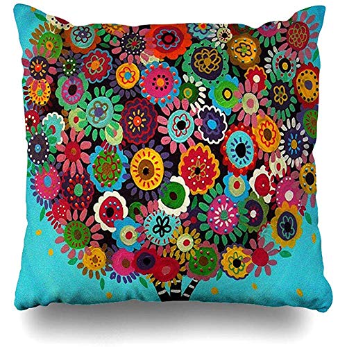 Mlumamme Throw Pillow Covers Patterns Strips Mexican Style Tree Flower Floral Pillowslip Square Sofa Cute 18 x 18 Inches Cushion Cases Pillowcases