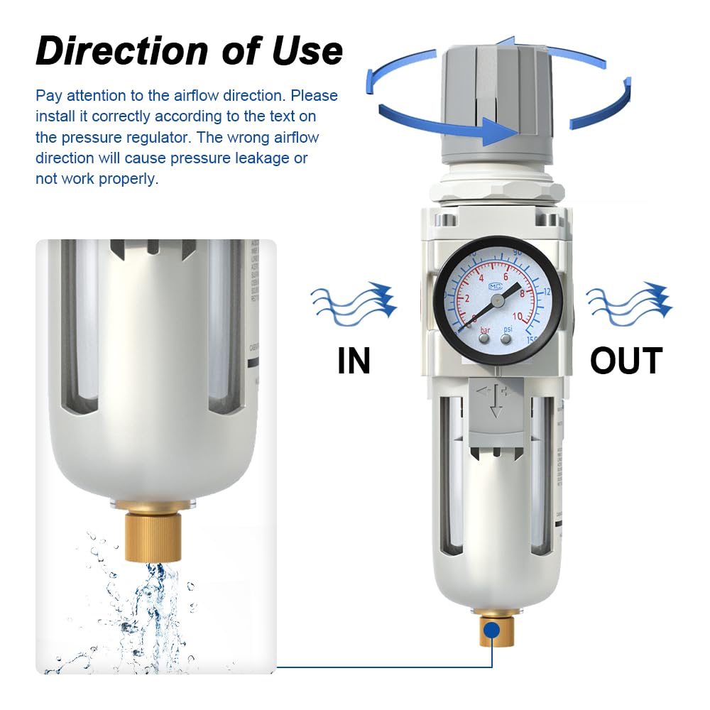 AIRZOE 3/8" NPT Air Compressor Filter & Pressure Regulator Combo AW3000-03 — Amazon image 4