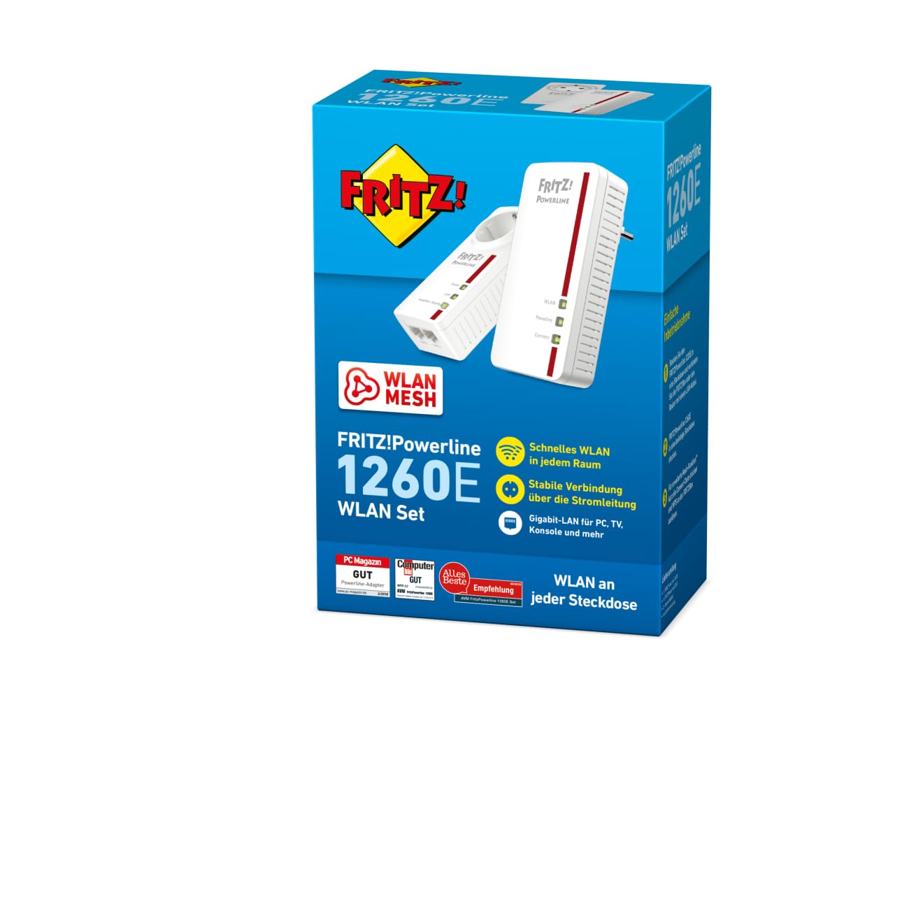 AVM Fritz Powerline 1260E/1220E WLAN Set (point d'accès WLAN, idéal pour le streaming multimédia ou les connexions NAS, 1200 Mbit / s, version en langue allemande) Blanc