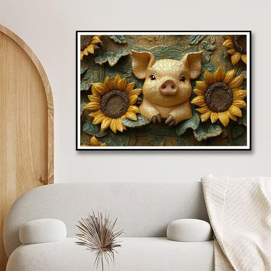 Puzzle 1500 Piezas, Puzzle Cerdo con Caja Regalo, Girasol Puzzles 1500 Piezas Adultos, Medidas: 87 x 57 cm, Rompecabezas Adultos de Madera, Rompecabezas Desafiante para Decoración Hogar y Pared, -5648