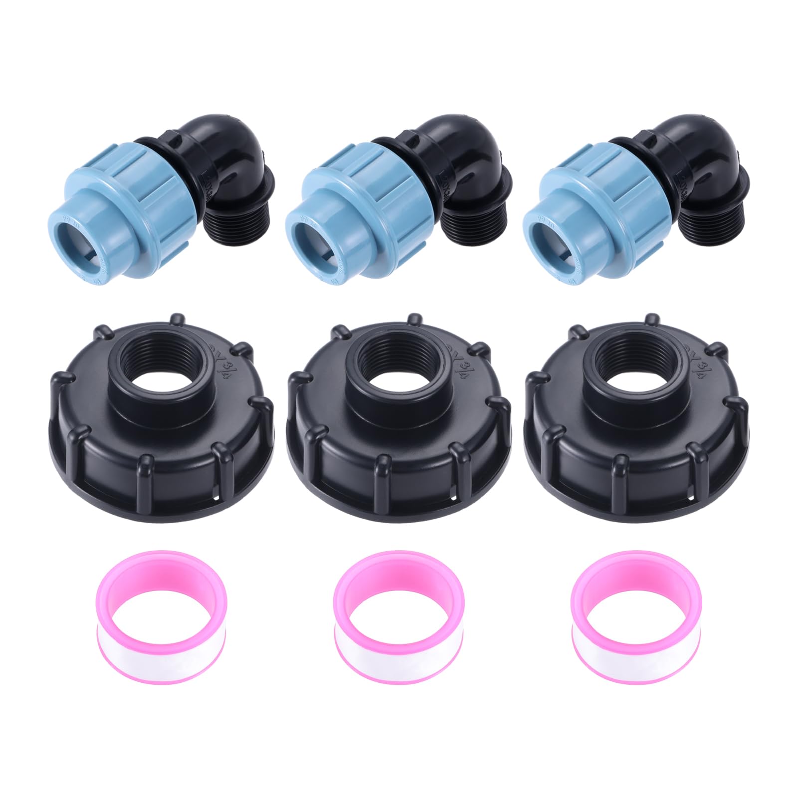 3 Pcs IBC Tank Thread Connectors, s60x6 Plastic Adapter to Mdpe Water Pipe Fittings Outlet, 20mm Elbow Leakproof IBC Water Tote Tank Connector Adapters Garden Hose Adapter Fittings Tools