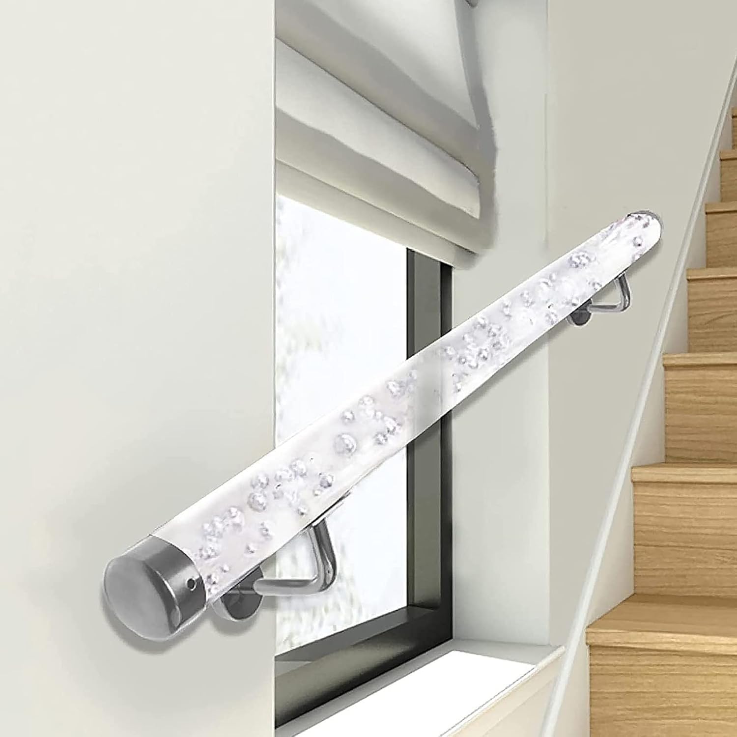 Lqsybhd Girls Silver Bracket Stair Handrail Complete Kit, 50-140Cm Staircase Handrails, Clear Acrylic Handrail For Indoor Stairs, Transparent Crystal Stair Hand Rail With 2 Brackets (Size:2ft/60Cm,Color:silver Bracket)