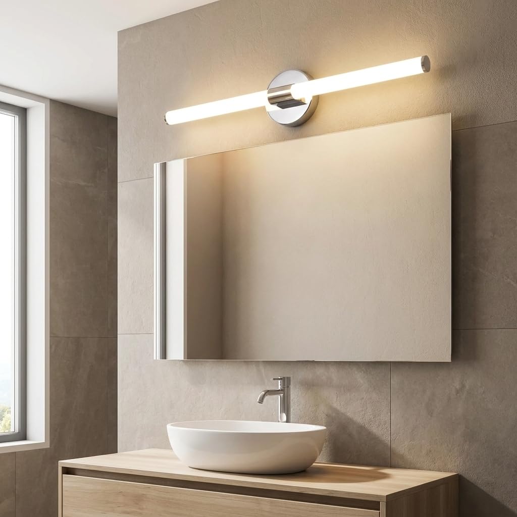 BARCELONA LED Aplique LED Baño Tubular 8W 720lm 60cm Cromo IP44 | Aplique LED 60cm, 8W 720lm, cromo, IP44 baño, luz neutra 4000K, aluminio resistente, instalación mural fácil