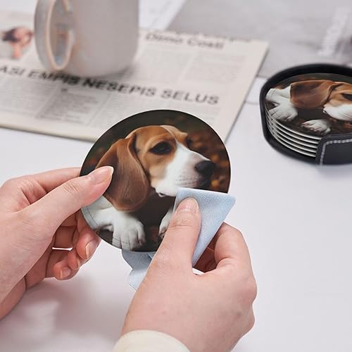 Miniatura 5 de LZQPOEAS Juego de 6 posavasos redondos de Beagle con soporte para bebidas, protector de mesa, almohadilla para el hogar y la cocina, juego de