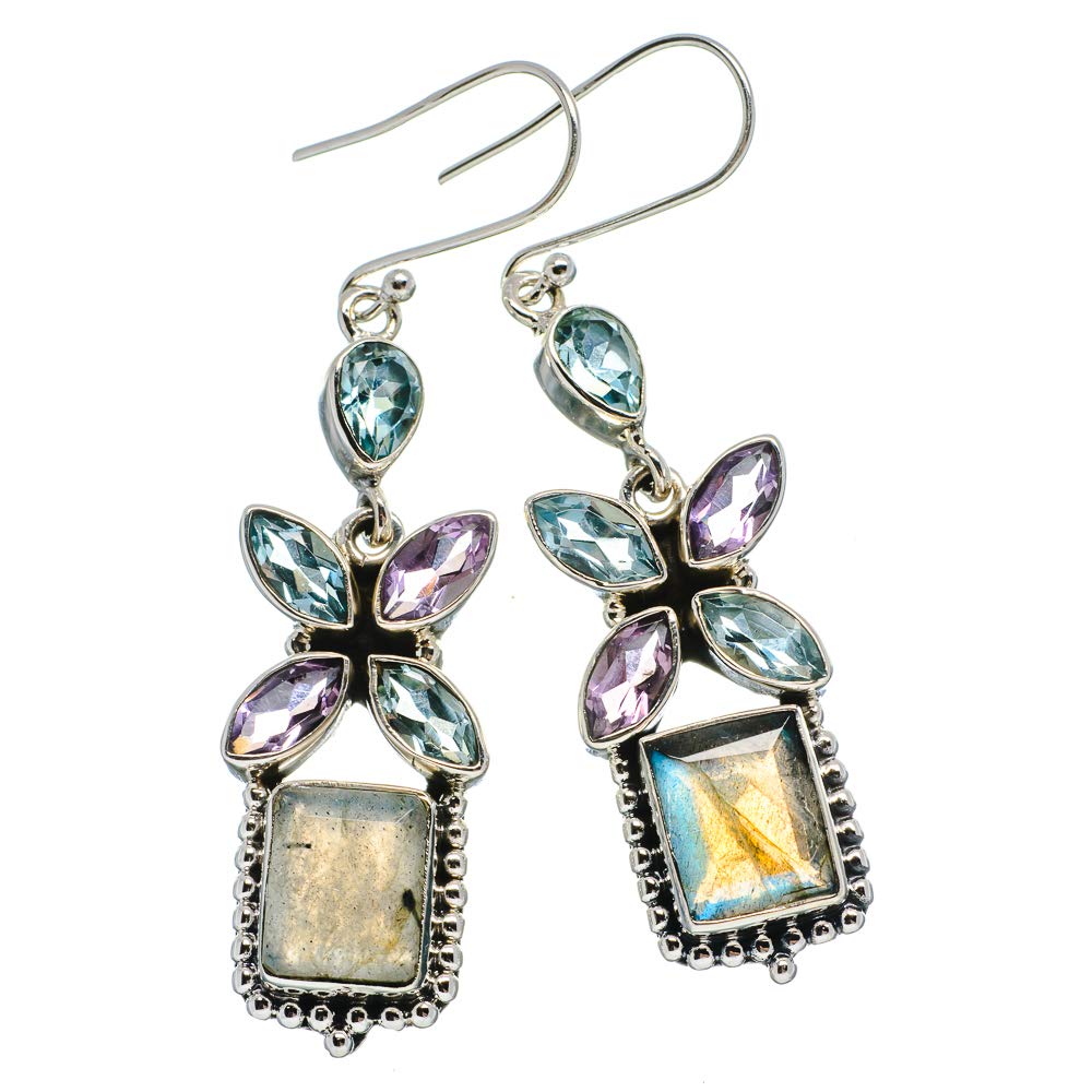 Ana Silver Co X7 Labradorite, Blue Topaz, Amethyst Earrings 2 1/4" (925 Sterling Silver)