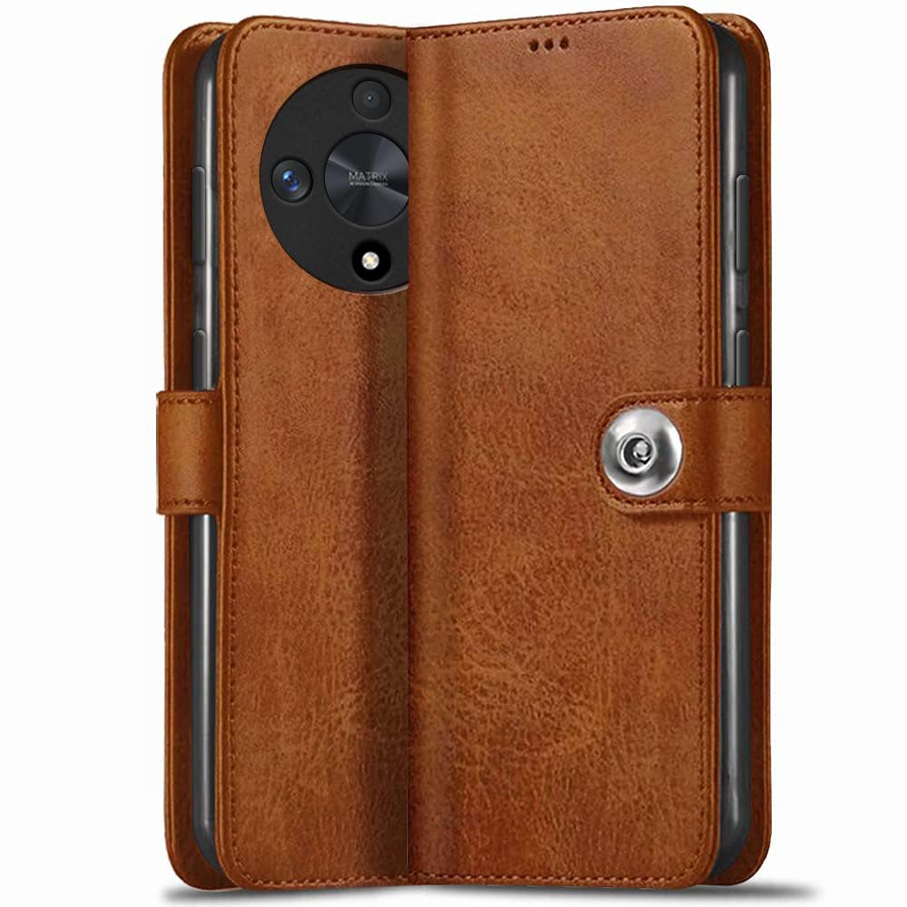 TheGiftKart Genuine Leather Finish Flip Back Cover Case for Honor X9B 5G | Inbuilt Pockets & Stand | Wallet Style | Designer Button Magnet Flip Cover Back Case for Honor X9B 5G (Faux Leather, Brown) (B0CTQP92XD) Amazon Price History, Amazon Price Tracker