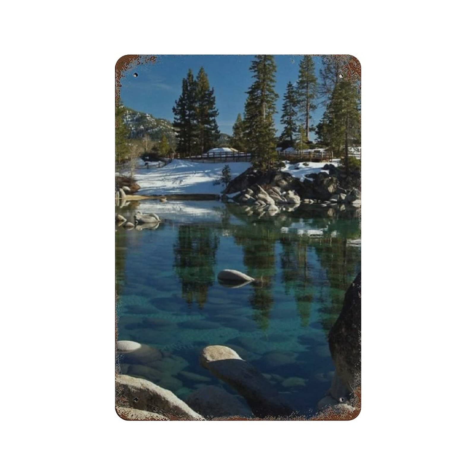 Metal Tin Sign Beautiful Winter Lake Vintage Tin Poster Metal Sign Wall Decoration Country Kitchen Home Garage Decor 12"x8"