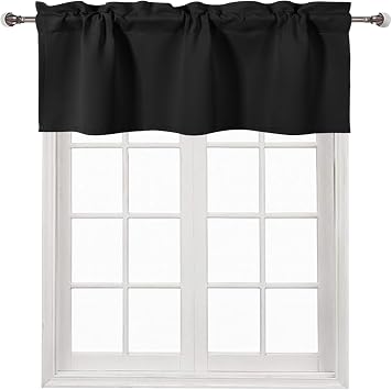 DWCN Blackout Valance for Kitchen Rod Pocket Window Valance Curtains for Windows Living Room/Basement 36 x 16 inch Long,1 Panel, Black