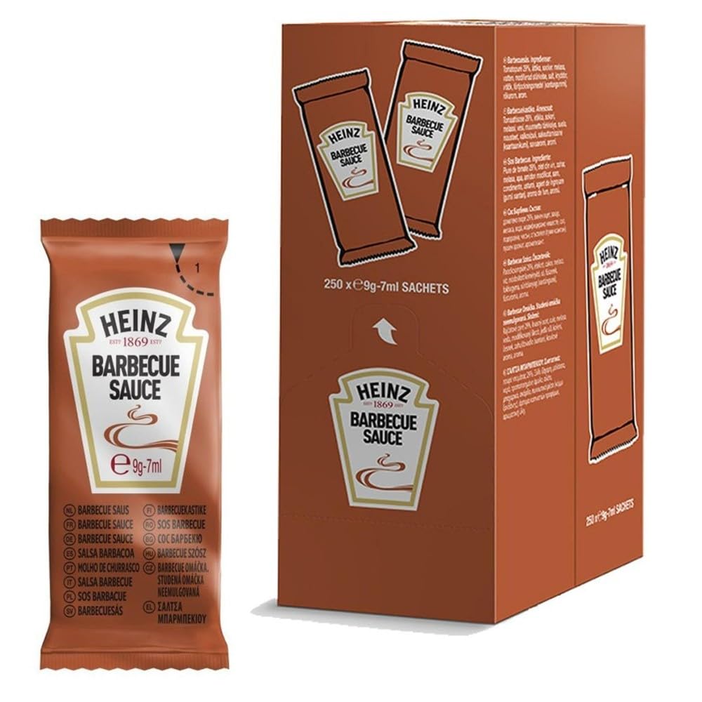 Confezione per Heinz Salsa Barbecue, 250 Bustine Monodose, 7ml per Bustina