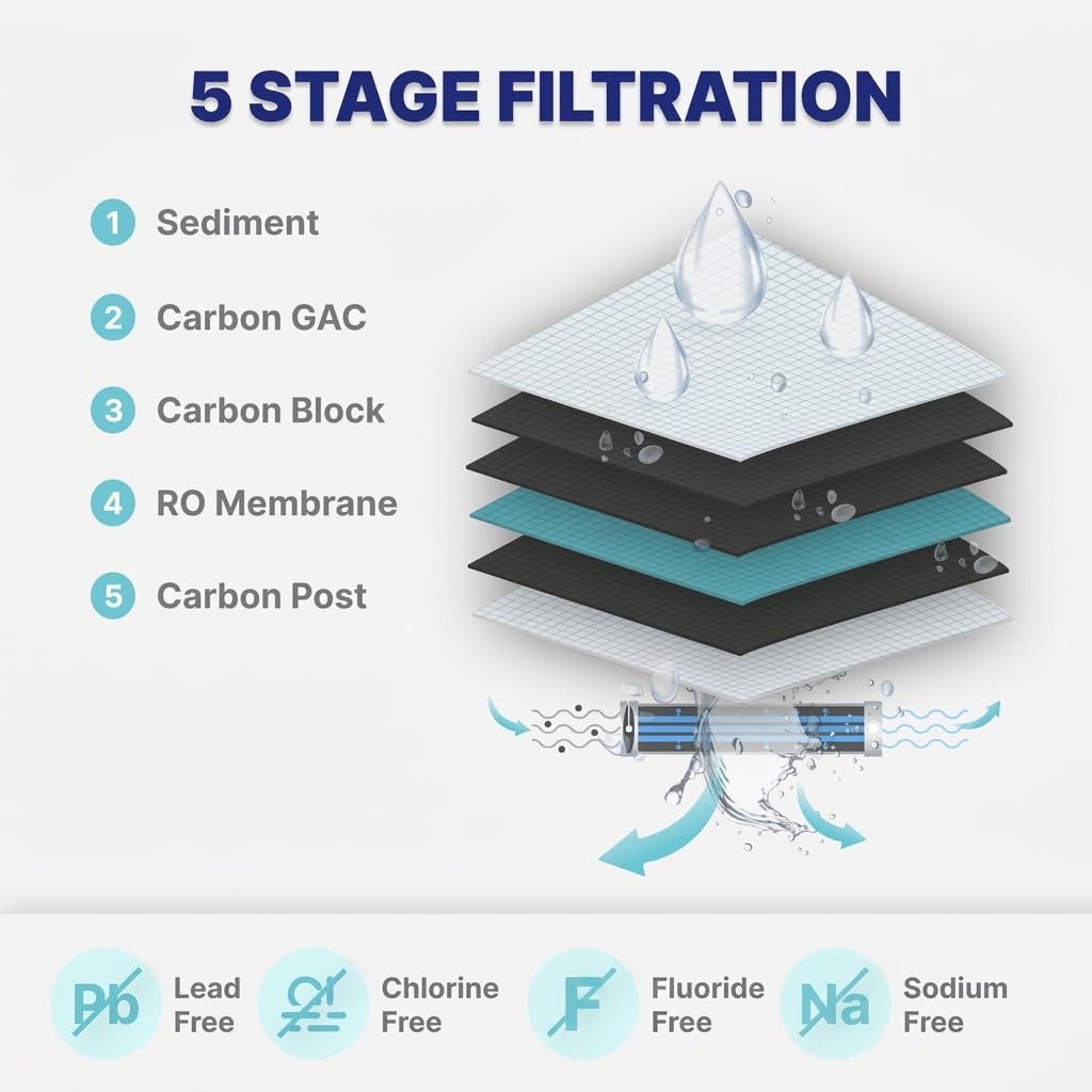US Aqua Platinum Series Deluxe - Sistema de filtro de agua potable de alta capacidad de 100 GPD de 5 etapas para debajo del fregadero, purificador de agua potable, medidor PPM y DVD de instalación