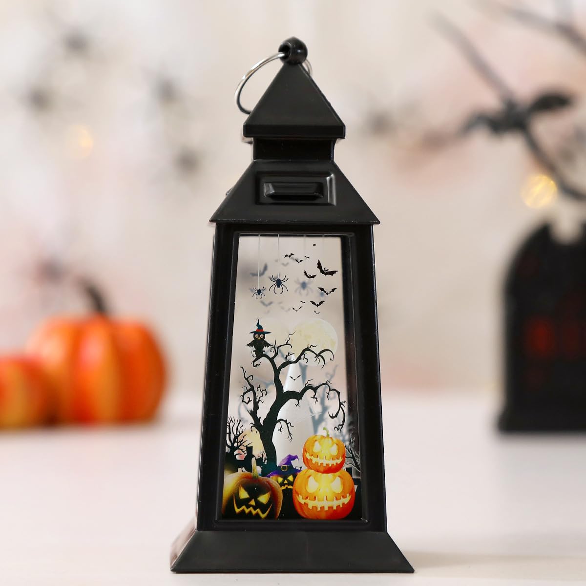 Halloween Decor Black Lantern Lights Mini Halloween Pumpkin Ghost Witch Bat Tree Candle Lantern for Indoor Outdoor Table Decorations (Pumpkin Lights) - Image 4