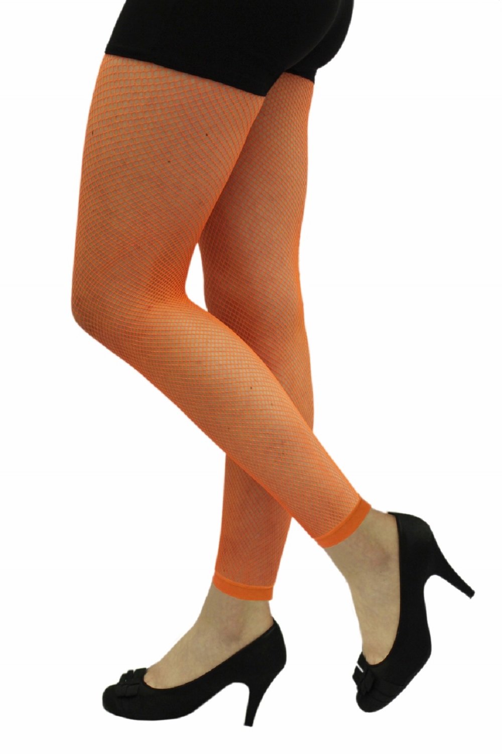 Crazy Chick Women's Neon Orange Angies Fashion Ltd Girls 80'S Dance Fishnet Tights – Neon Fancy Dress Party Tight Stretchy Disco Fishnet Stocking Tights (Neon Orange)