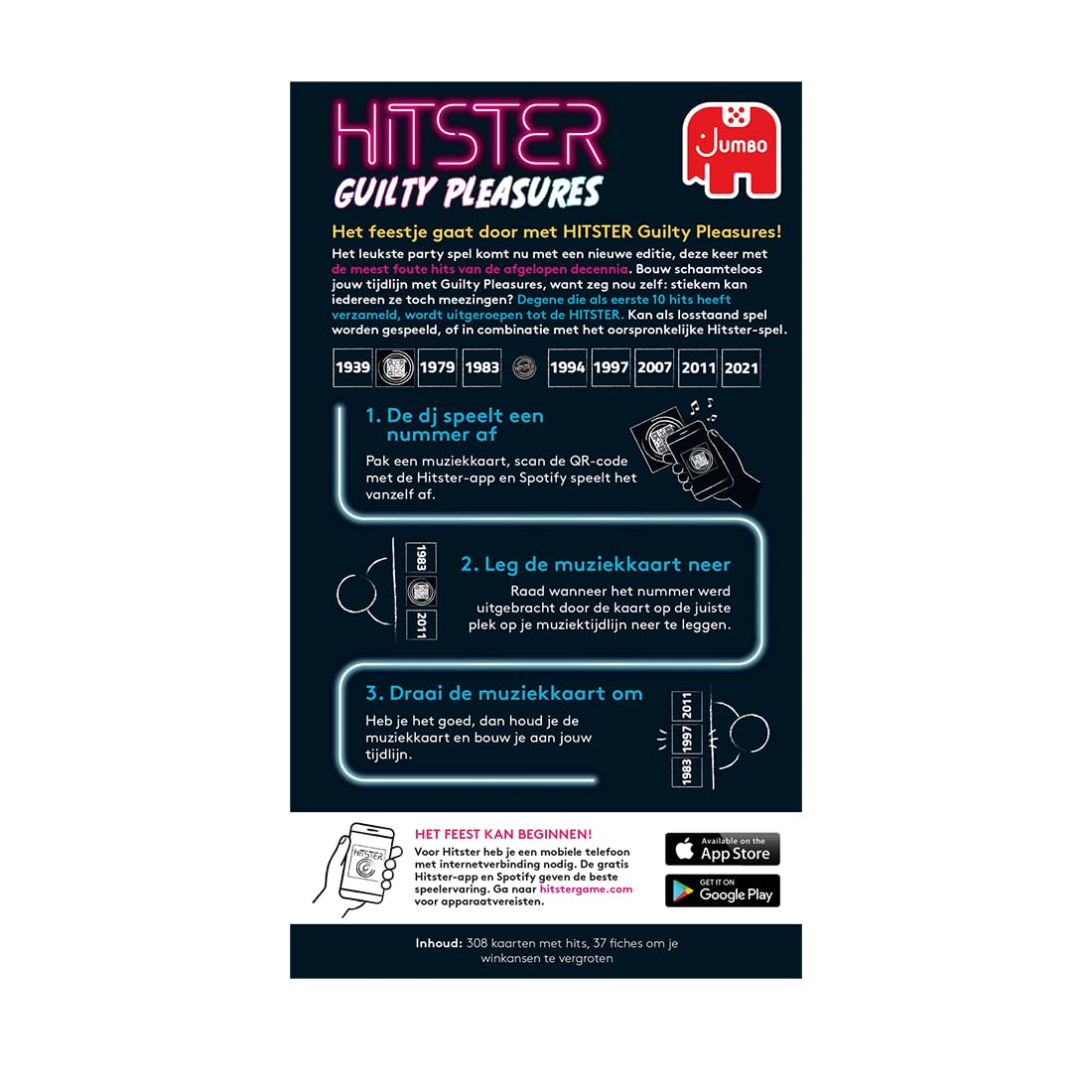 Jumbo Hitster - Guilty Pleasures - Party Game - Muziekspel - Actiespel - Kaartspel - Vanaf 16 jaar