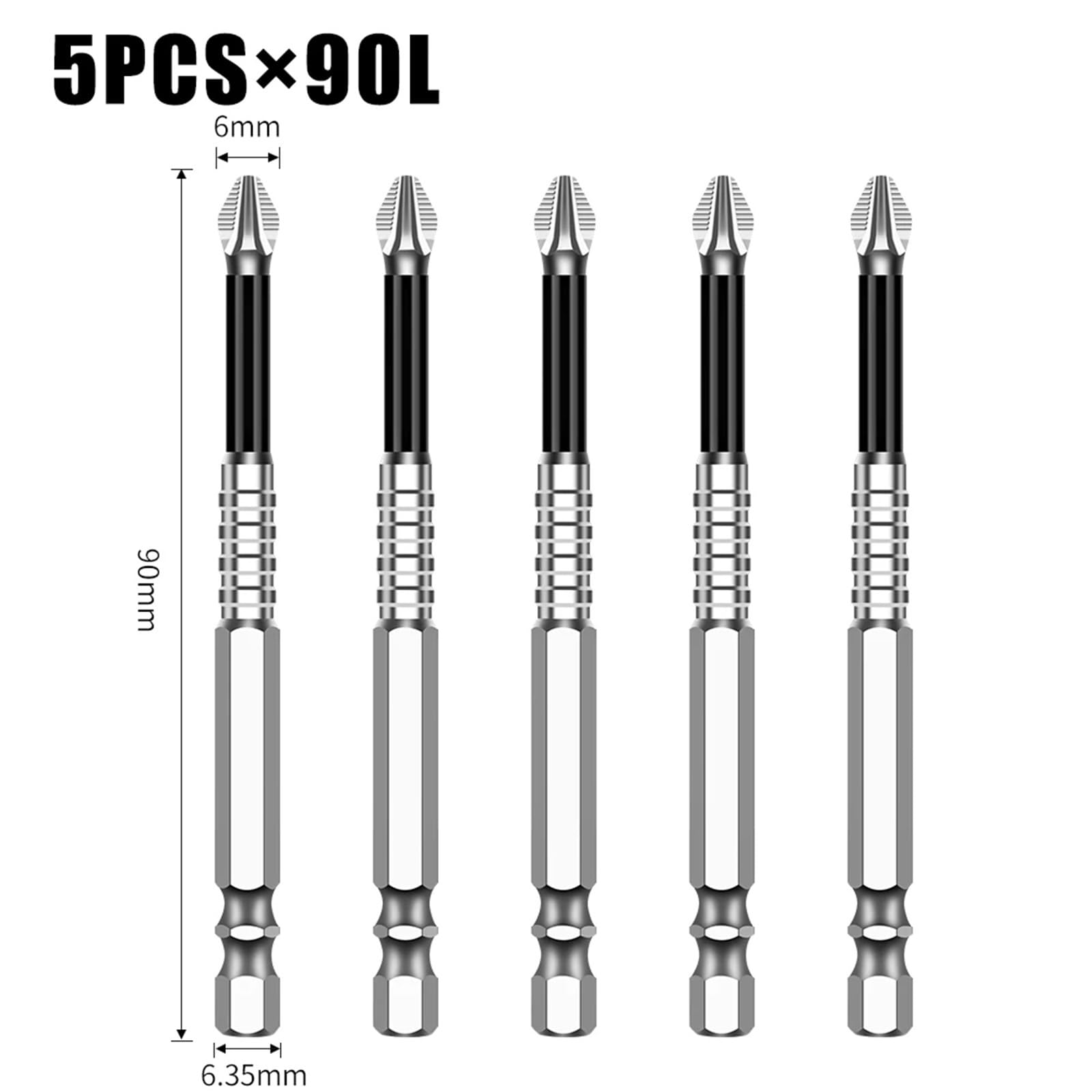 Anti-Slip Impact Head Screwdriver Head Drill Cross Torque Alloy Head Drill Bit(5PCS 90L)