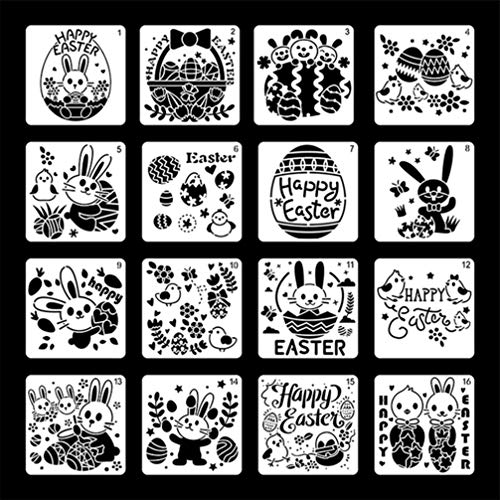 Milisten 16 folhas Estêncil de Páscoa Modelos de Coelho Feliz Páscoa Estêncil de Plástico Desenho Es
