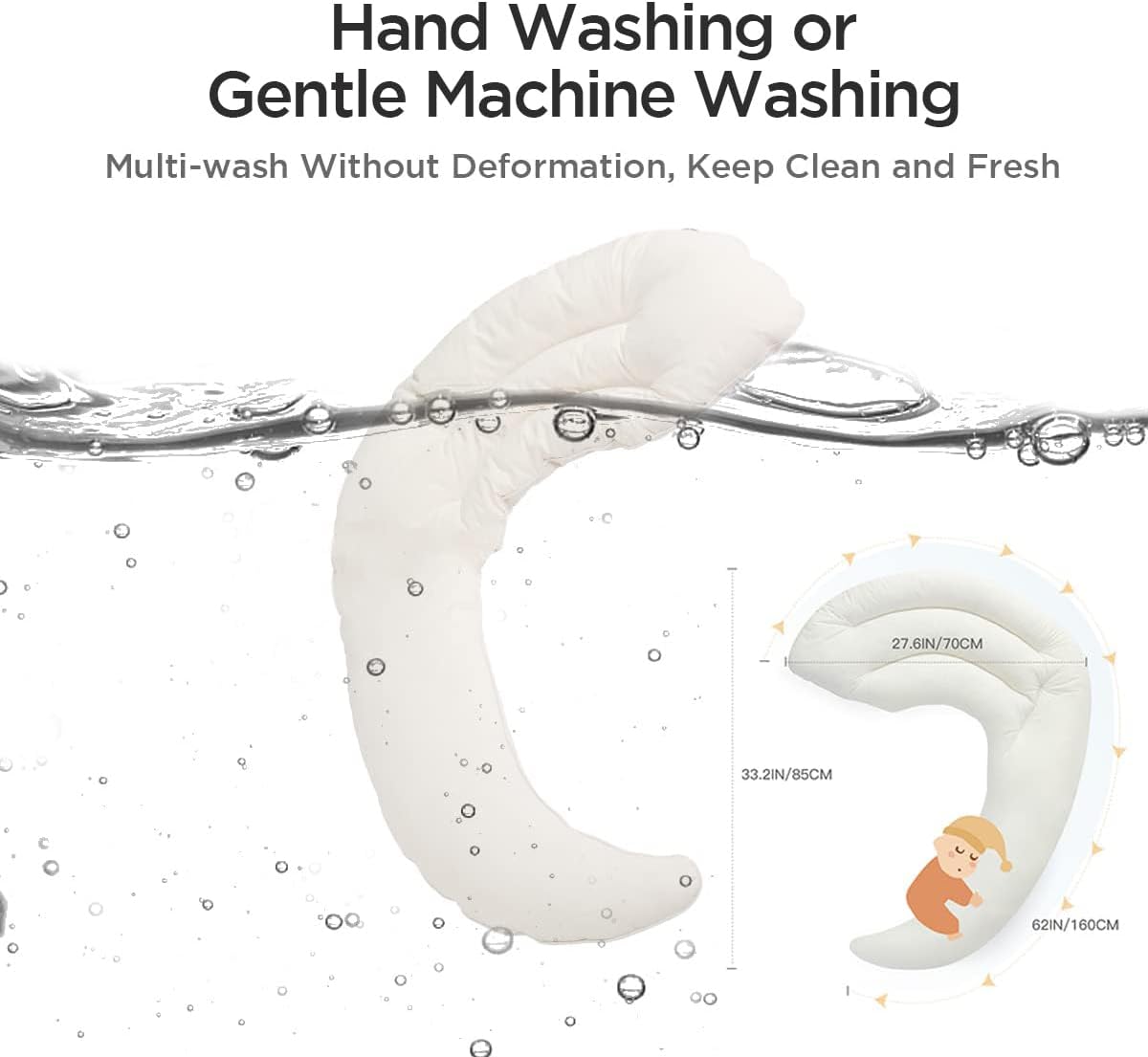 Choc chick Curve Long Toddler Kids Body Pillow for Sleeping,34x27 inches Moon Shape Soft Child Hug Sleep Pillow, 100% Organic Cotton Pillowcase, Washable Breathable Crib Toddler Pillows