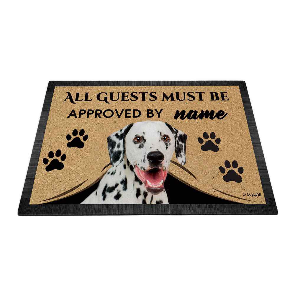 BAGEYOU All Guests Must be Approved Doormat with My Love Dog Dalmatian Welcome Floor Mat Custom Name 23.6" X 15.7"