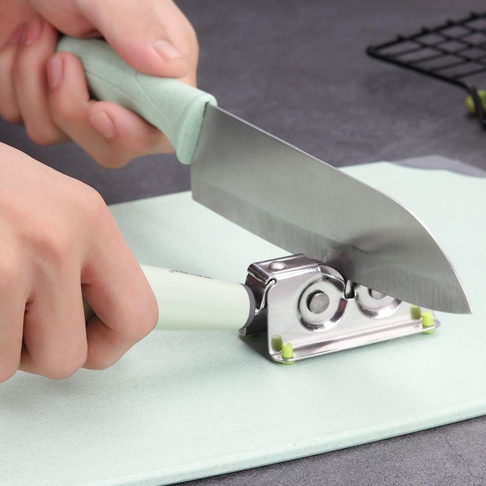 Affilacoltelli da Cucina, Aspetto Creativo Facile da Appendere Acciaio Inossidabile Resistente all'Usura Impugnatura Comoda Pietra per Affilare Multifunzionale Green