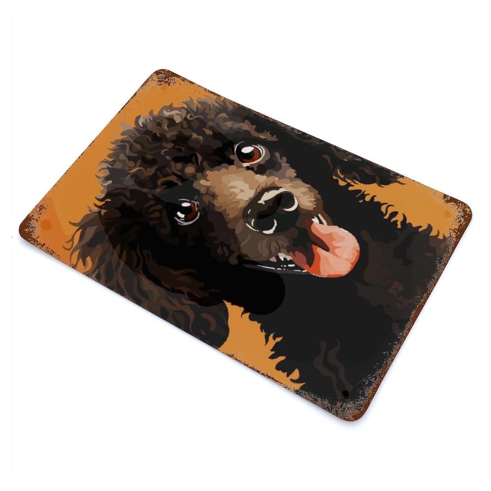 Garage Style Funny Poodle Face Pixel Ar Aged Metal Wall Plaque 11.8"x7.9", Farmhouse Wall Decor for Bar And Workshop